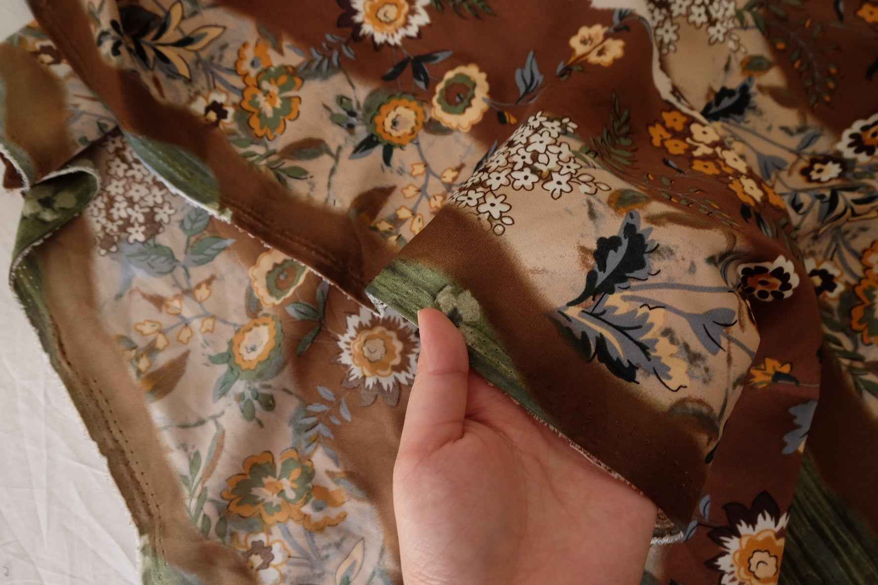 Soft Drapey Satin Polyester Floral Stripe Print Fabric – 2.1 yd