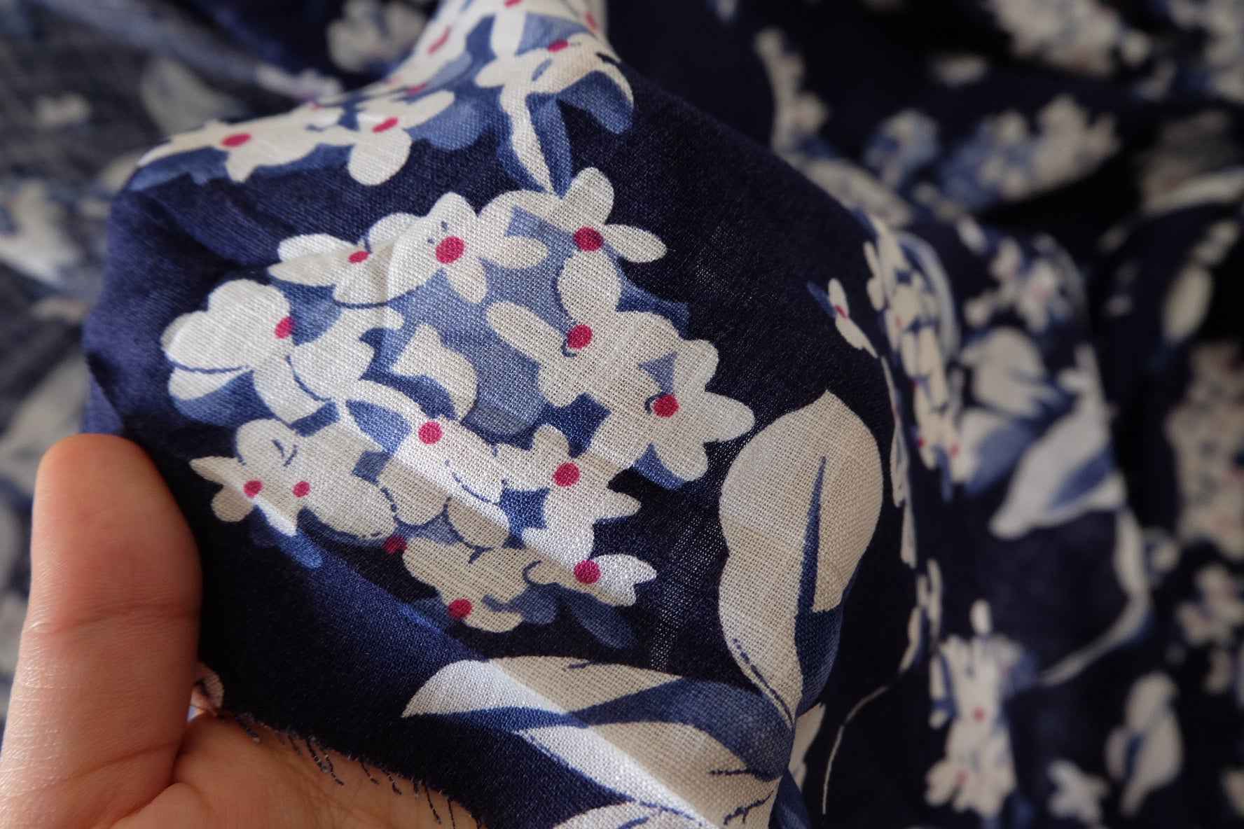 Navy Floral Linen Cotton Lyocell Fabric – 3.3 yd