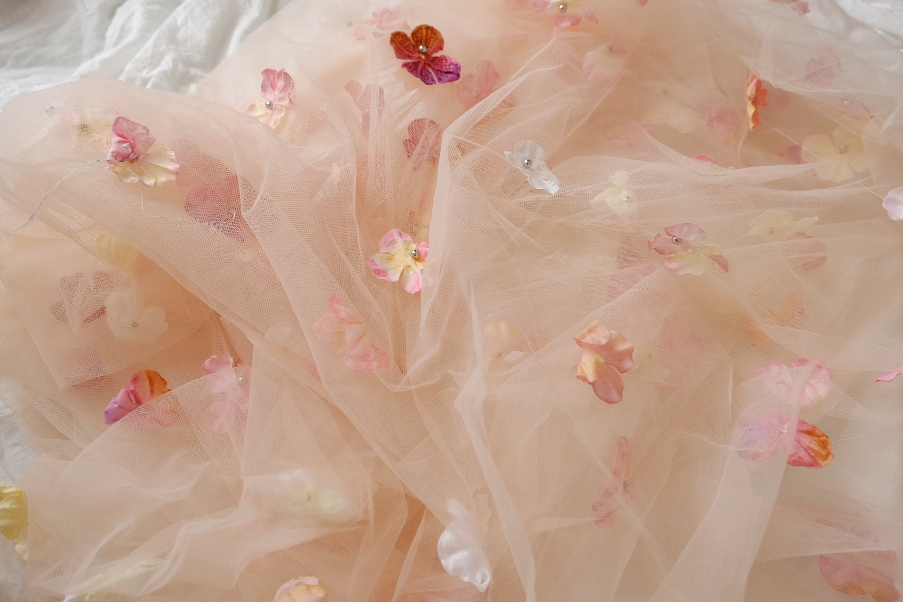 Blush 3D Floral Beaded Tulle Fabric — 2.19 yd