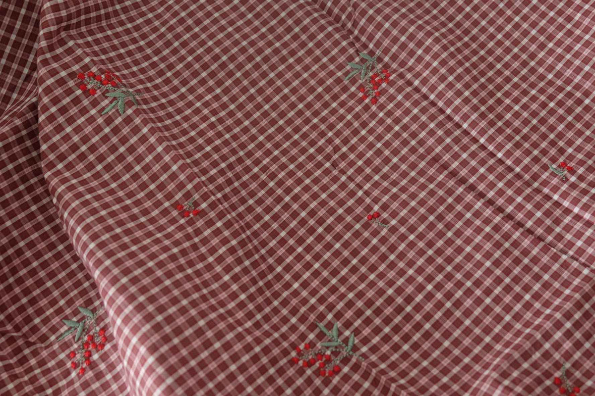 Berry Embroidered Cotton Shirting — 2.19 yd