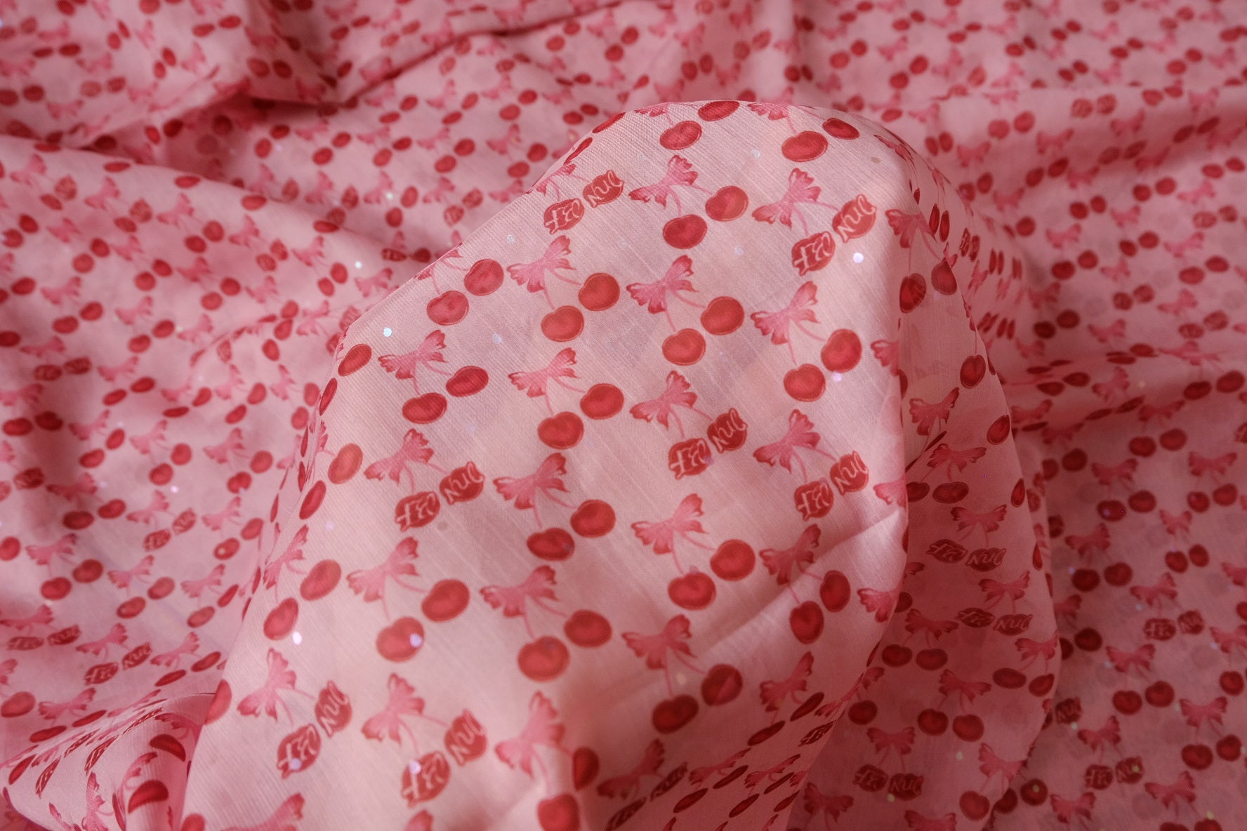 Pink Cherry Sequin Organza Fabric - 2.84 yd