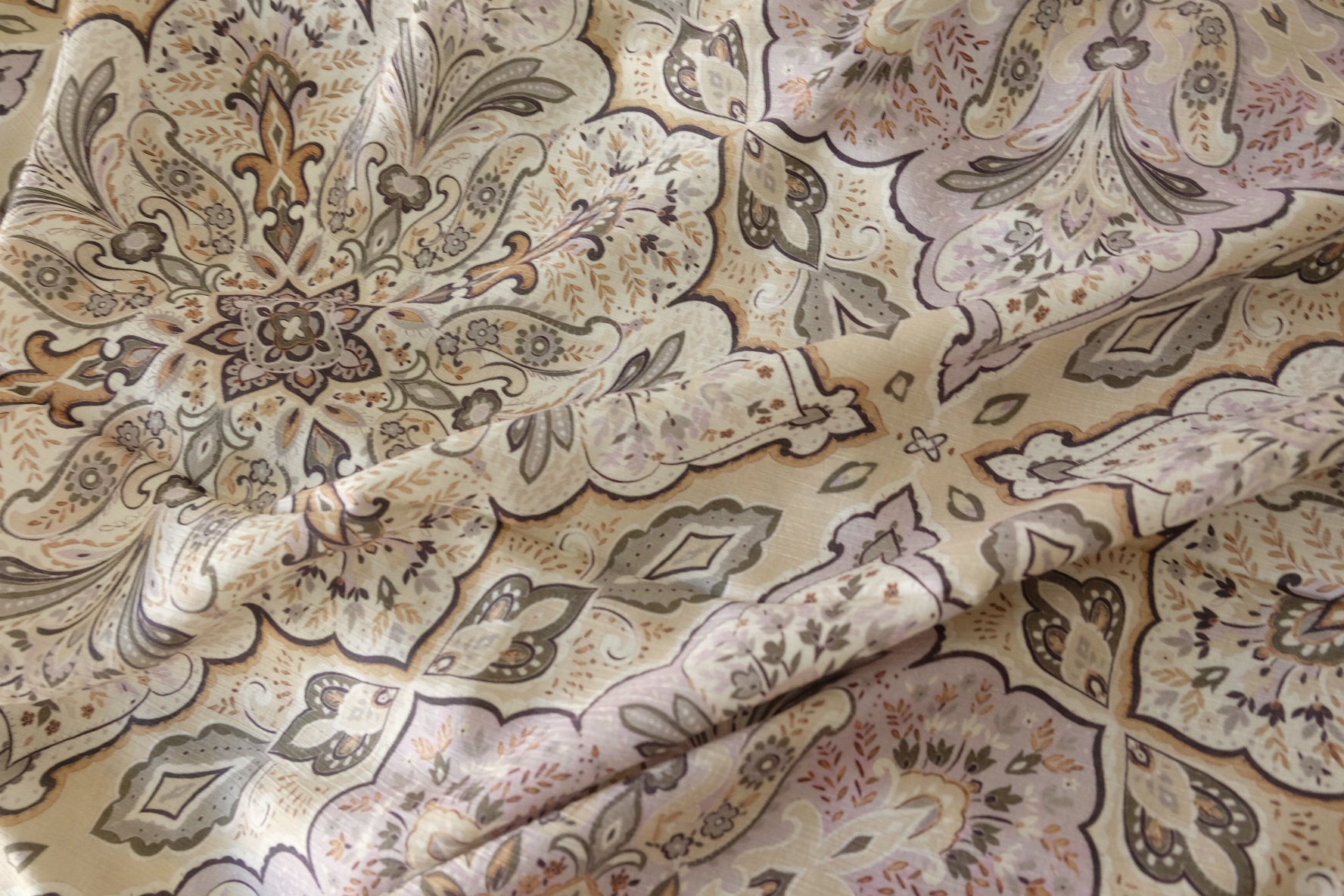Soft Ornamental Floral Tencel Cotton Crinkle Fabric – 3.3 yd