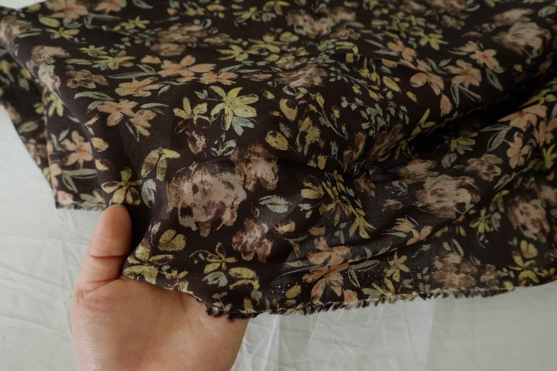 Dark Painterly Floral 100s Cotton Lawn Fabric - 2.2 yd