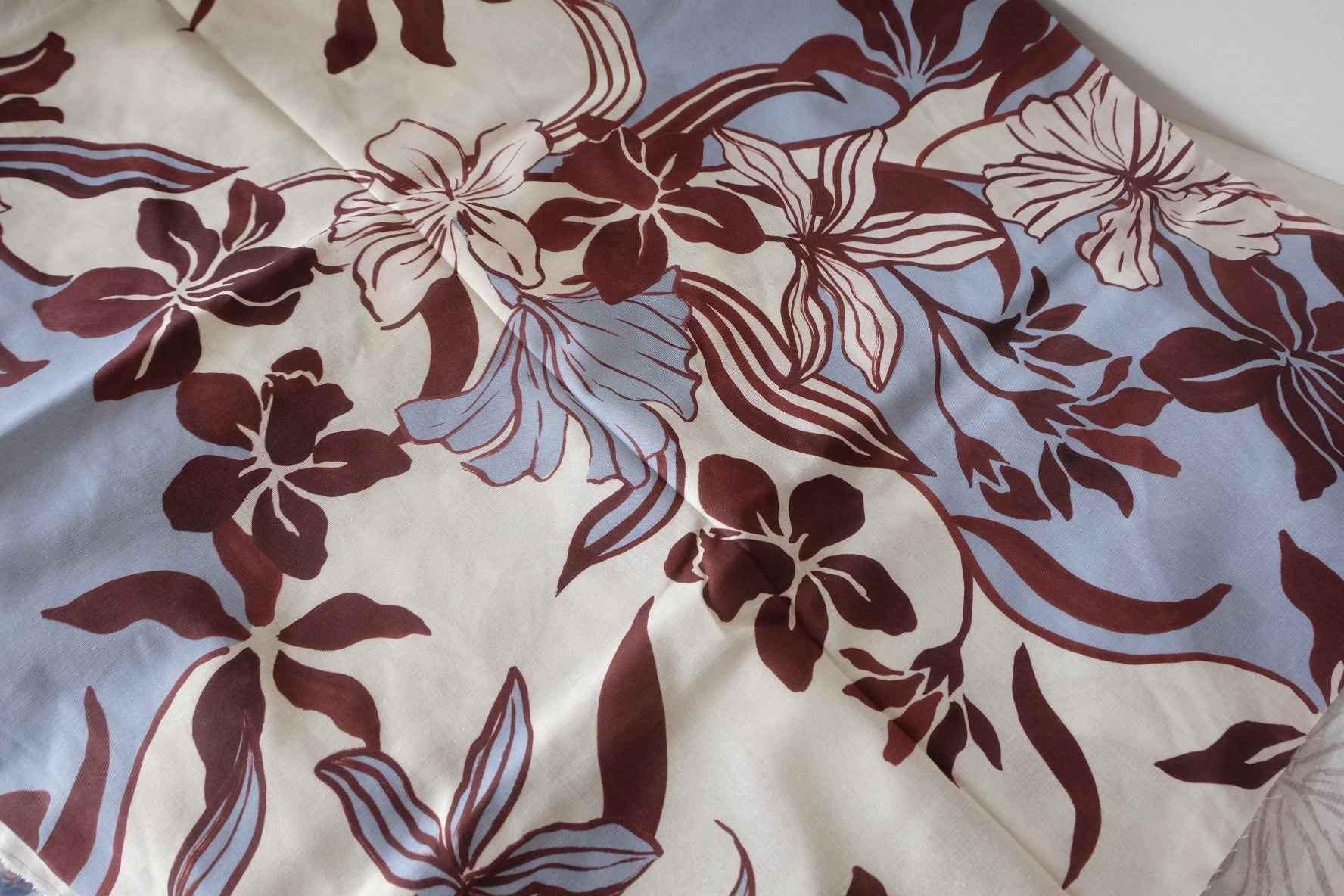 Burgundy Floral Linen Cotton Blend Fabric – 3.3 yd