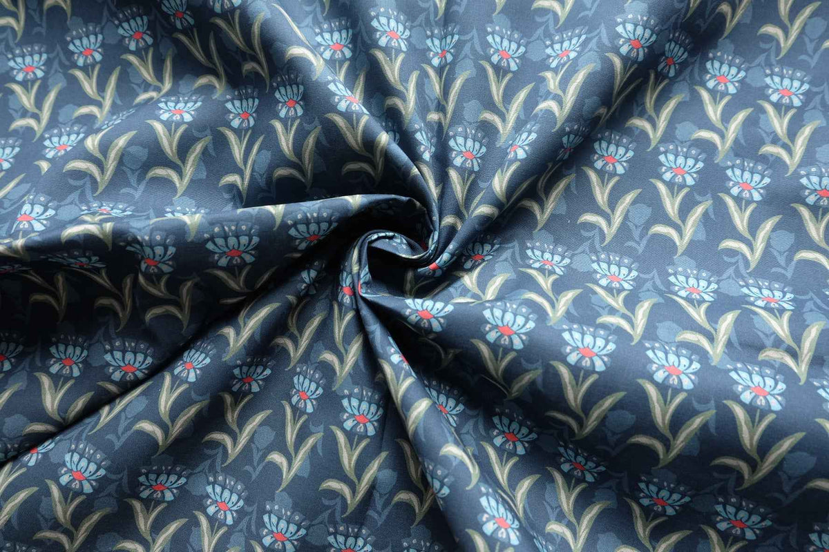 Midnight Blue Floral Cotton Lawn — 2.2 yd