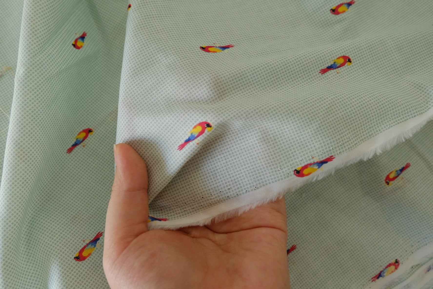 Mint Tiny Bird Cotton Poplin Fabric – 3.0 yd