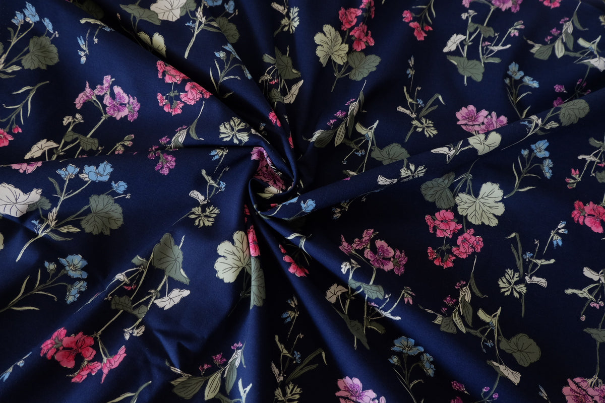 Midnight Wildflowers – Premium Cotton Poplin Fabric | 3.3 Yards