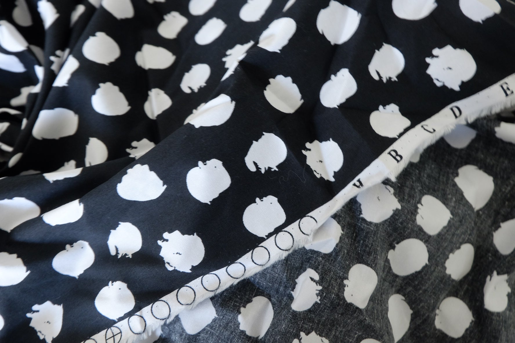 Heavy Cotton Poplin Fabric – Black & White Abstract Brush Dot Print – 2.2 yd