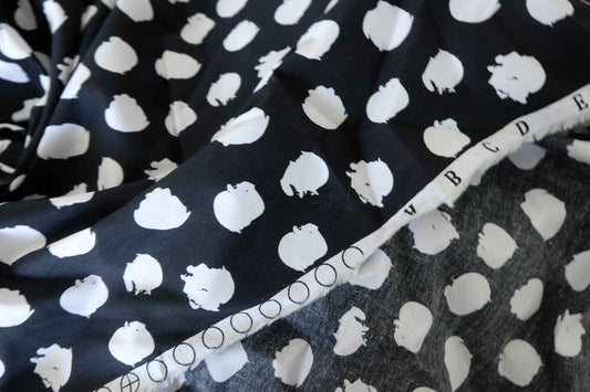 Heavy Cotton Poplin Fabric – Black & White Abstract Brush Dot Print – 2.2 yd