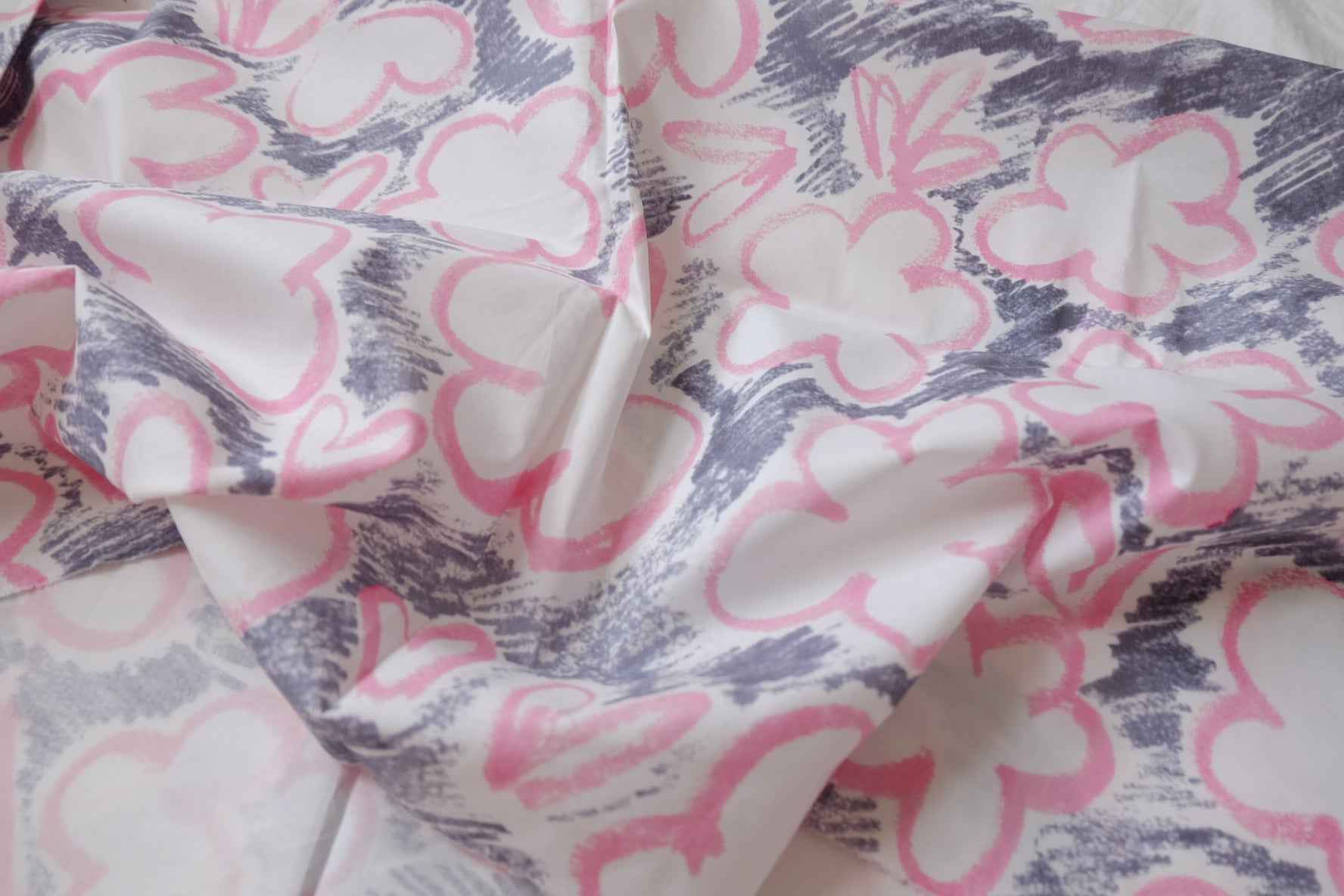 Pink Sketch Floral Cotton Poplin Fabric - 1.53 yd