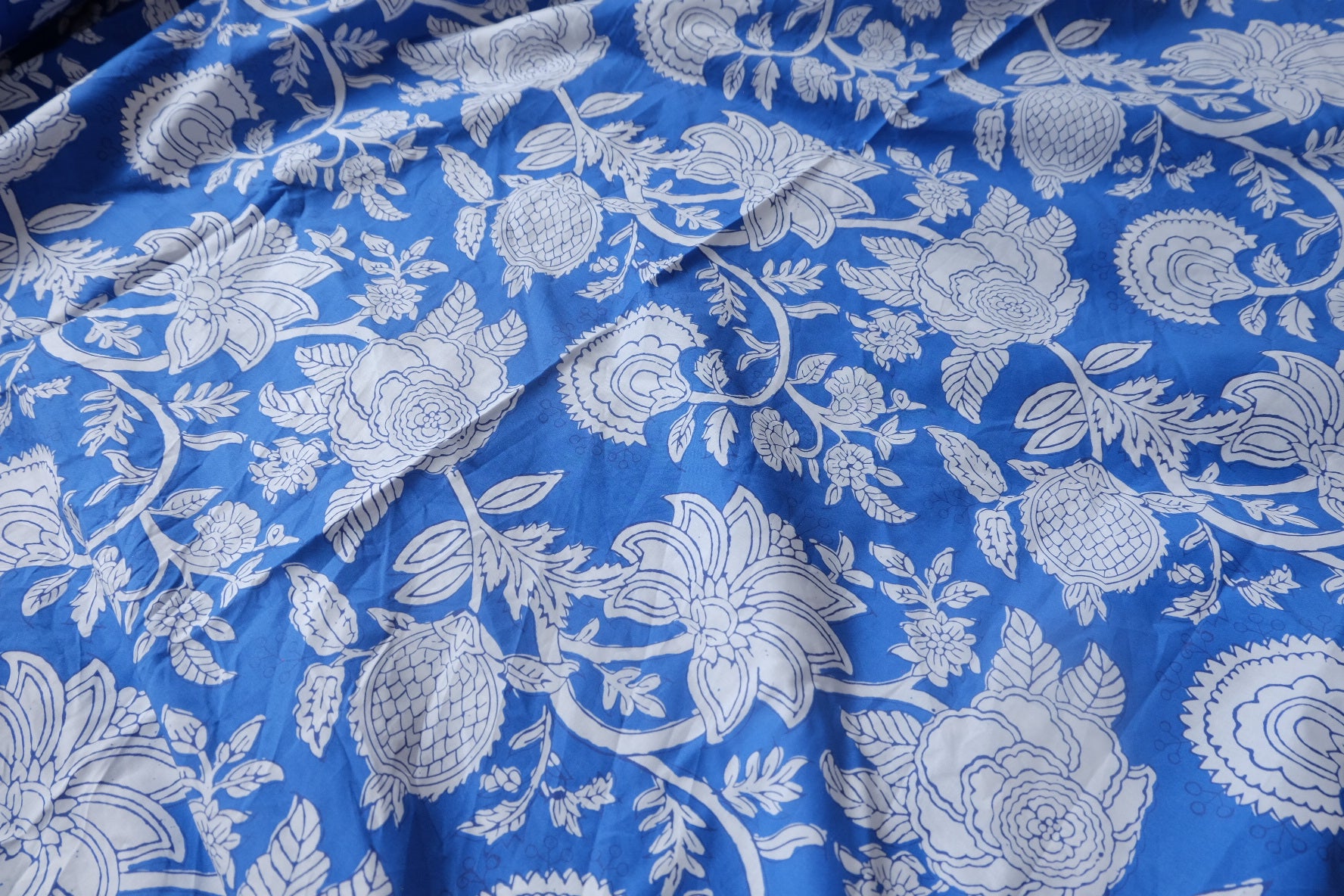 Blue Block-Print Style Cotton Poplin Fabric - 3.12 yd