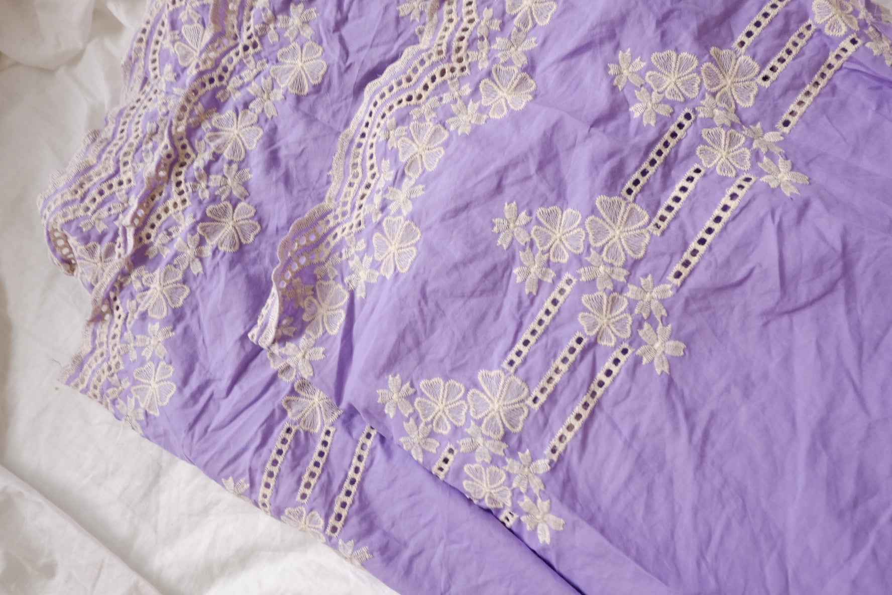 Lilac Embroidered Border Poly-Cotton Fabric - 2.19 yd