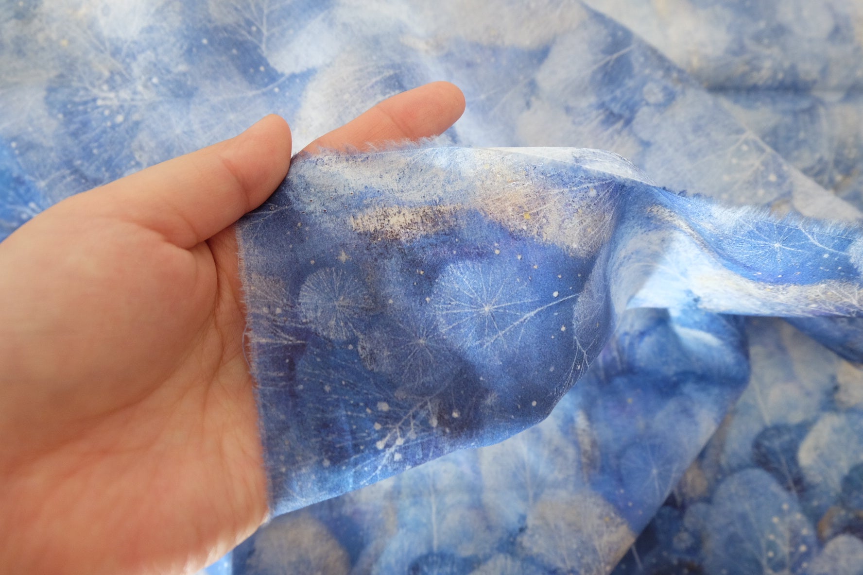 Dreamy Blue Forest Cotton Lawn Fabric – Watercolor Botanical Print – 2.2 yd