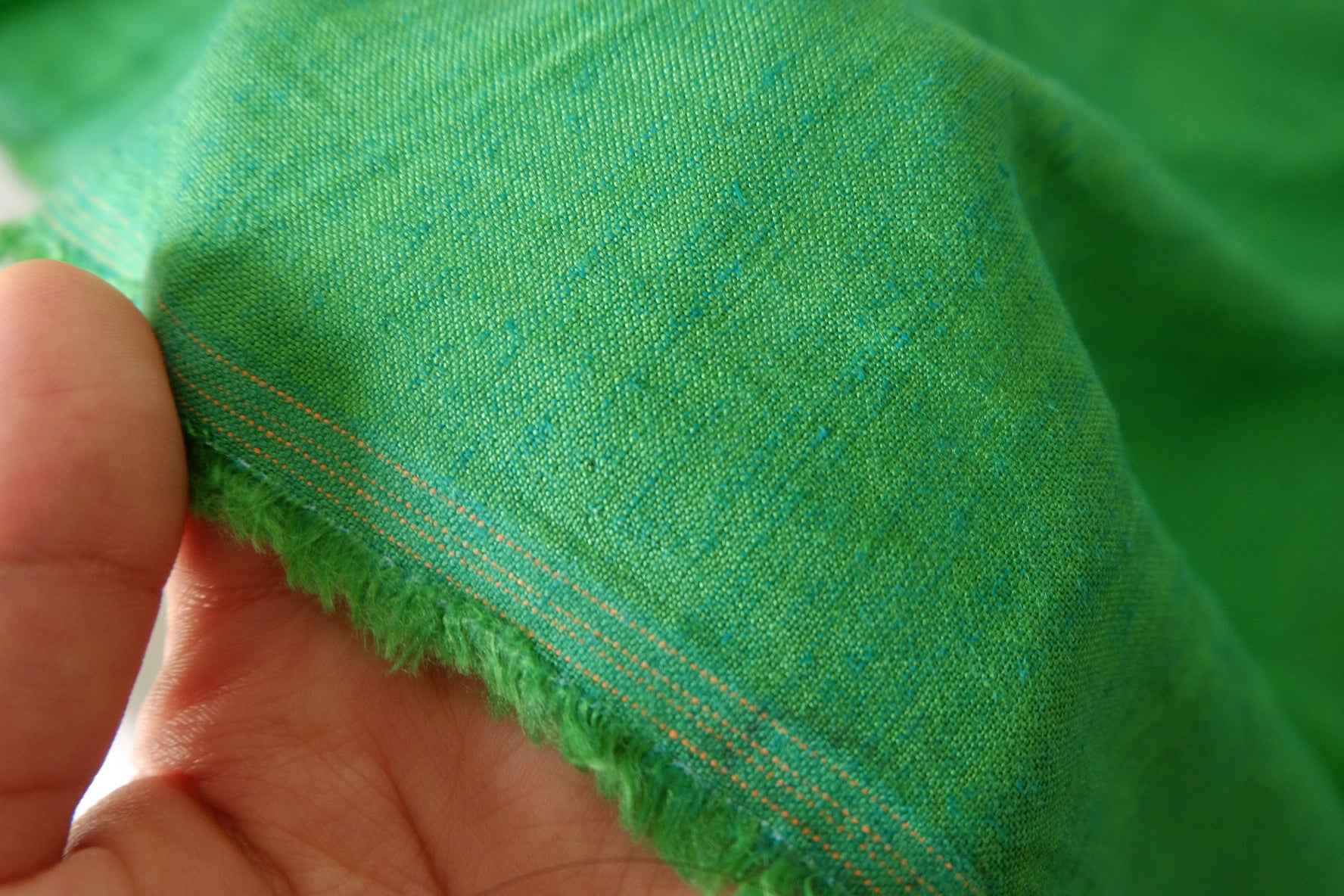 Textured Green Yarn-Dyed Linen Cotton Fabric – 1.9 yd / 2.2 yd