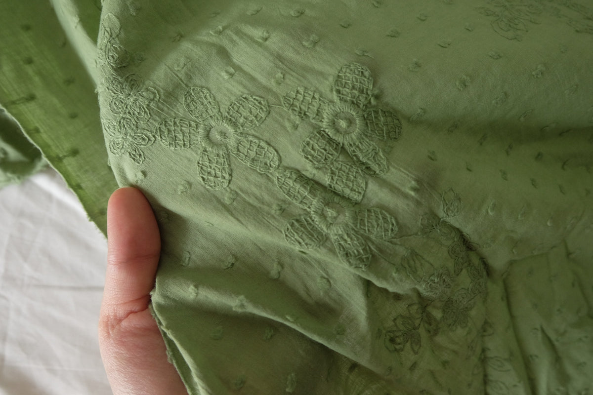 Sage Floral Embroidered Jacquard Cotton — 1.64 yd