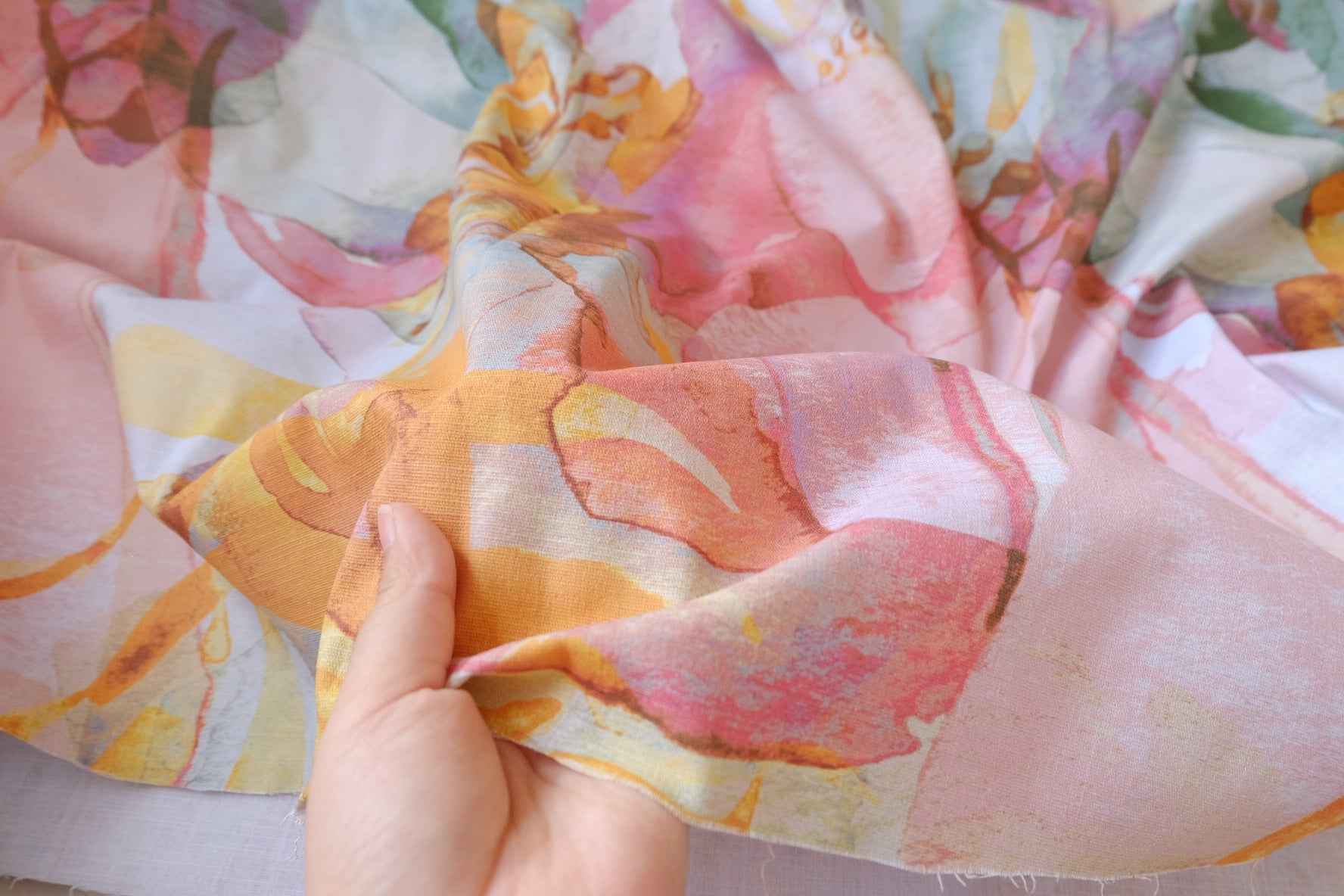 Watercolor Floral Cotton Linen Fabric - 1.64 yd