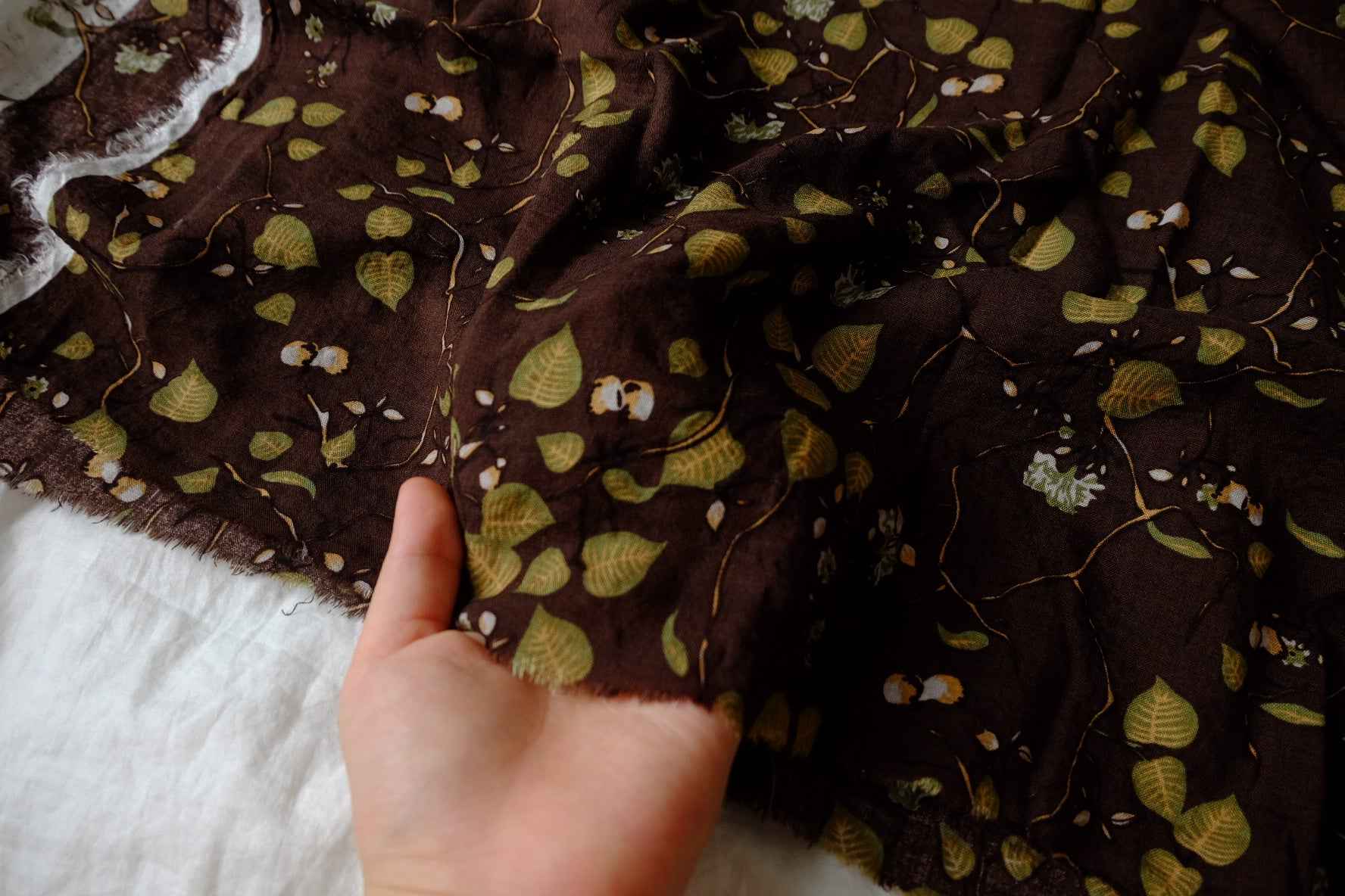Chocolate Botanical Textured Cotton Linen Fabric - 2.52 Yards