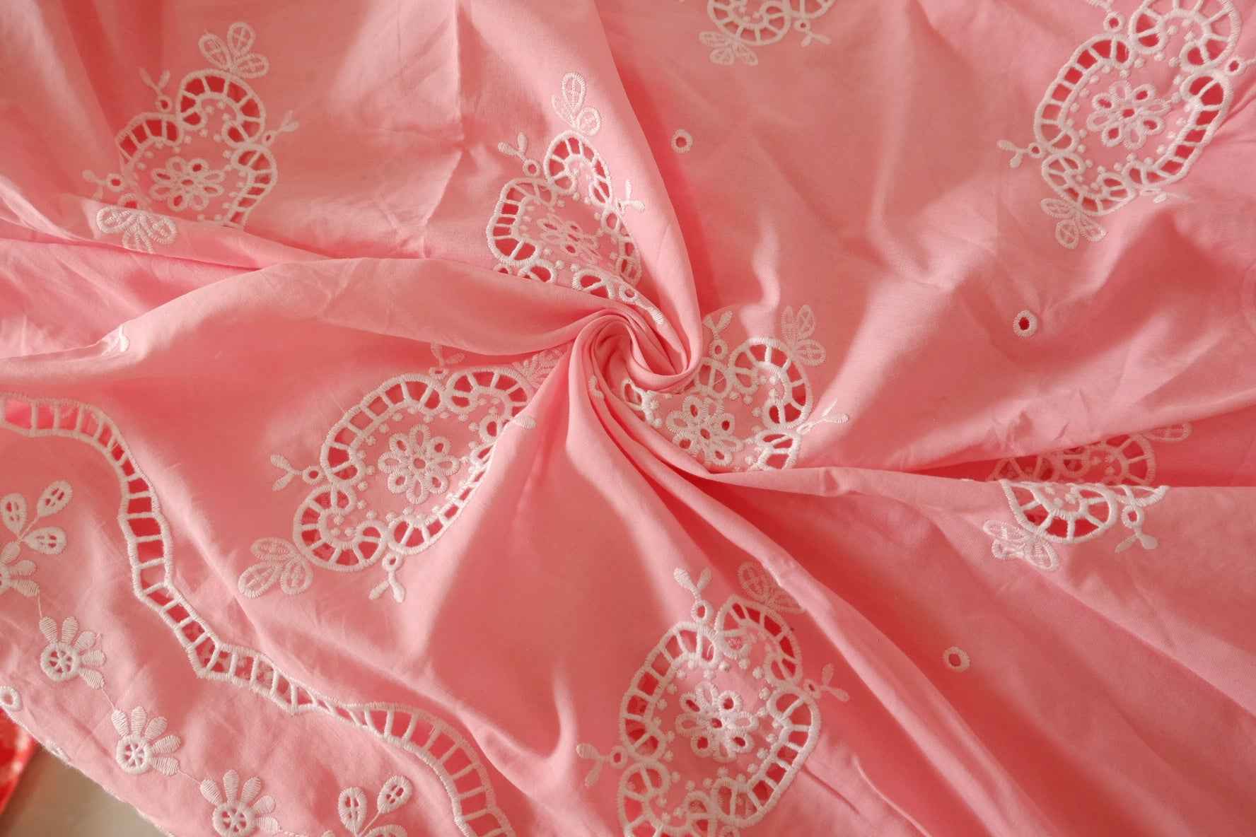 Coral Pink Double Border Embroidered Cotton — 2.46 yd