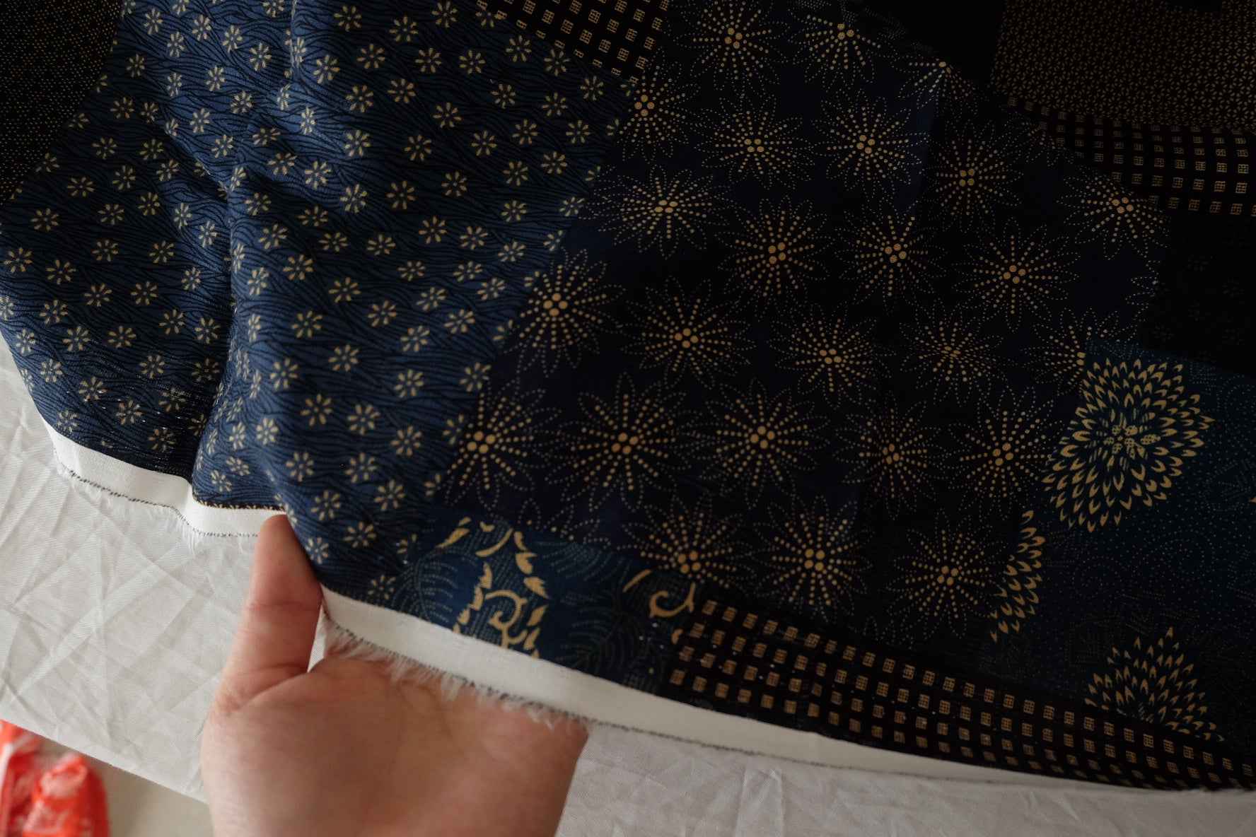 Indigo Patchwork Slub Cotton Linen Blend — 1.64 yd