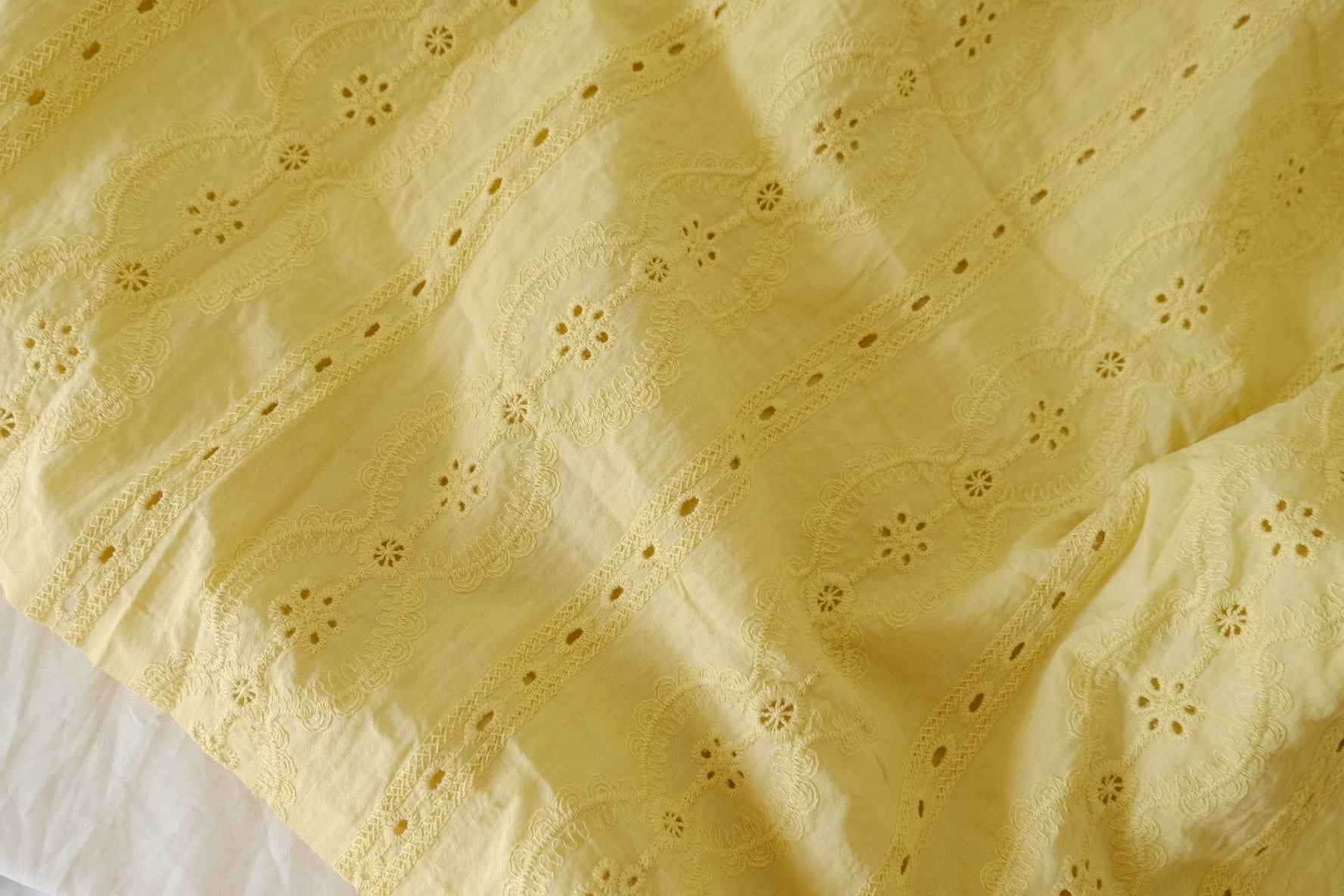 Butter Yellow Embroidered Cotton Fabric – 2.2 yd