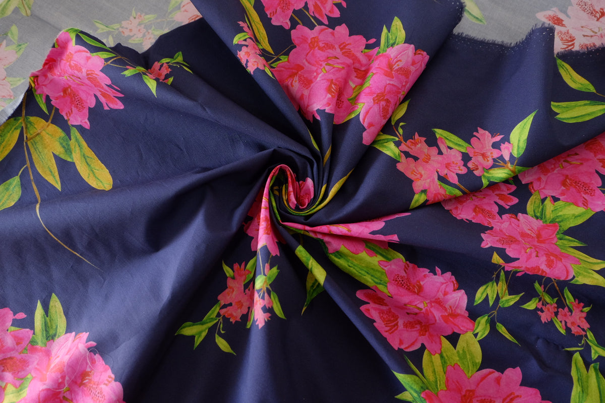 Fuchsia Blossom Navy Cotton Poplin – 3.3 yd