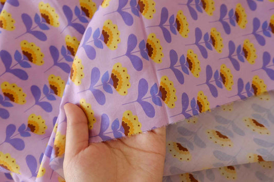 Cotton Lawn Fabric – Pink Purple Floral Garden Print-2.5 yd
