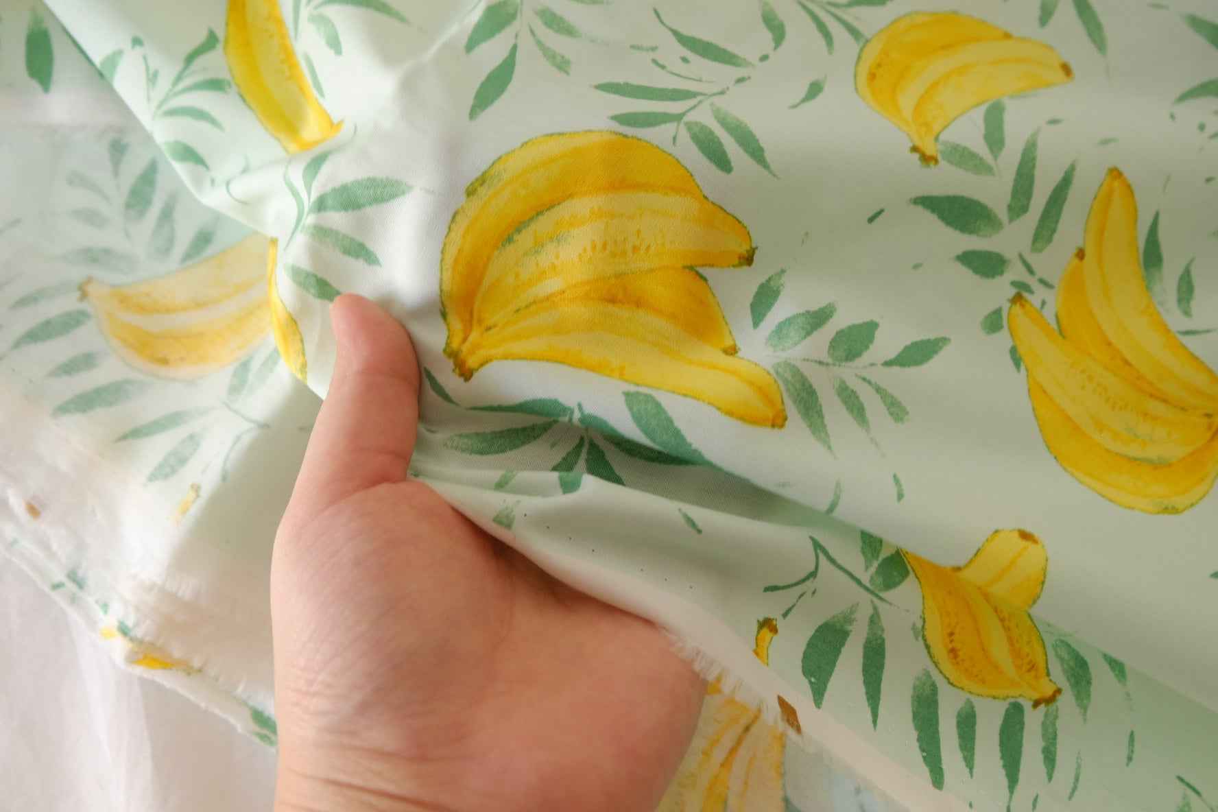 Mint Banana Print Cotton Lawn Fabric – 2.2 yd