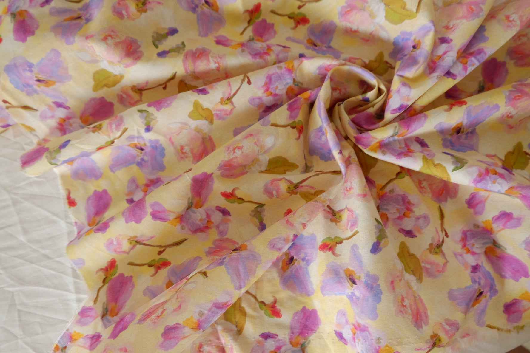 Yellow Watercolor Floral Cotton Lawn — 2.95 yd