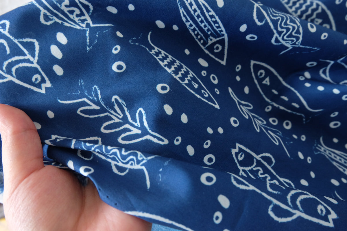 Indigo Fish High-Count Cotton Poplin – 2.2 yd