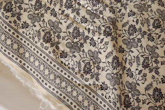 Vintage Black Floral Border Print Cotton Linen Blend – 3.3 yd