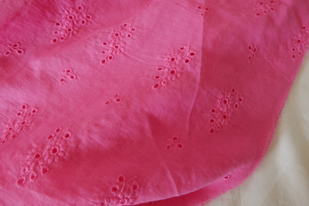 Raspberry Pink Floral Eyelet Cotton – 2.2 Yards