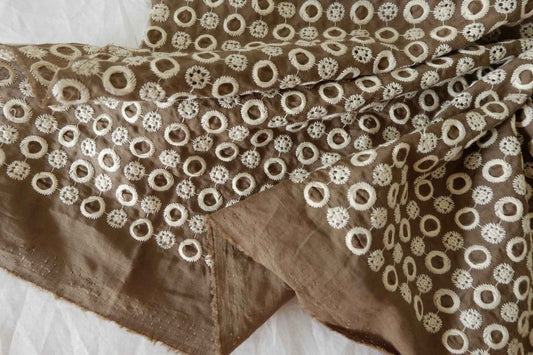 Brown Embroidered Cotton Fabric – 2.2 yd