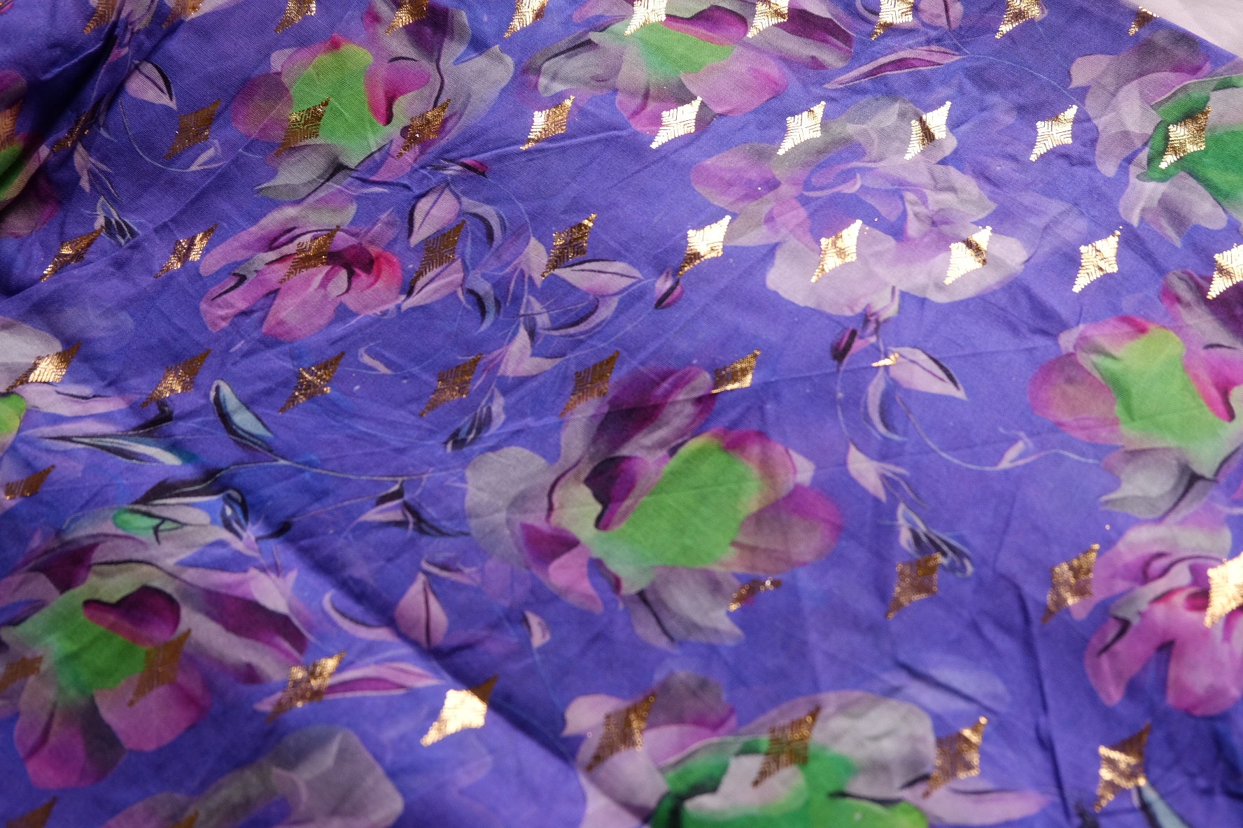 Purple Floral Gold-Dobby Cotton Voile – 3.3 yd
