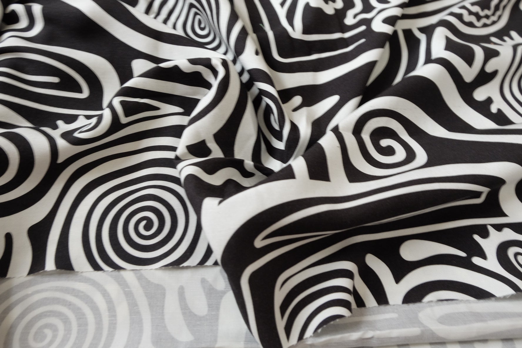 Black Abstract Linen-Cotton Designer Deadstock Fabric — 3.28 yd