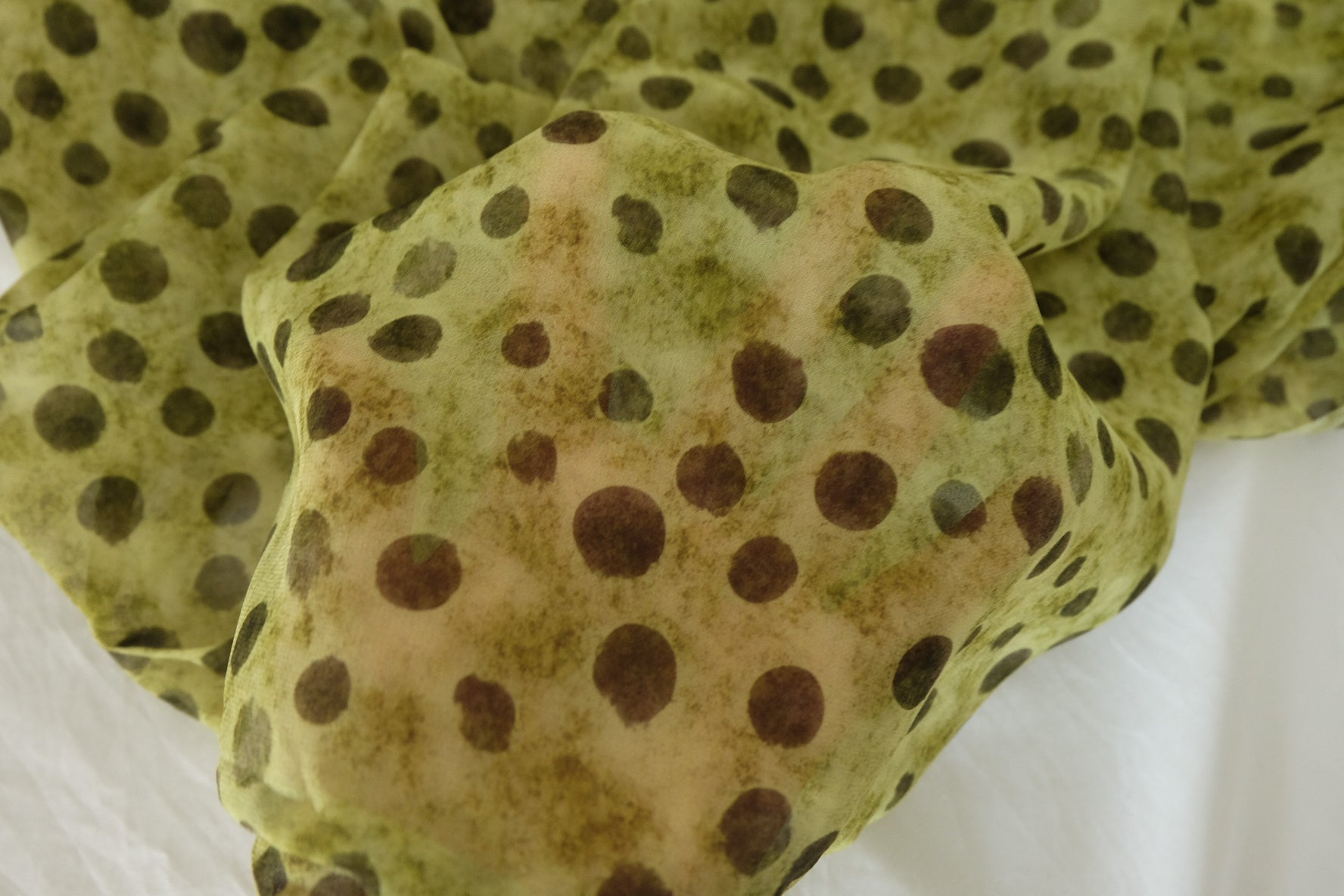 Olive Abstract Polka Dot Chiffon Fabric – 2.2 yd