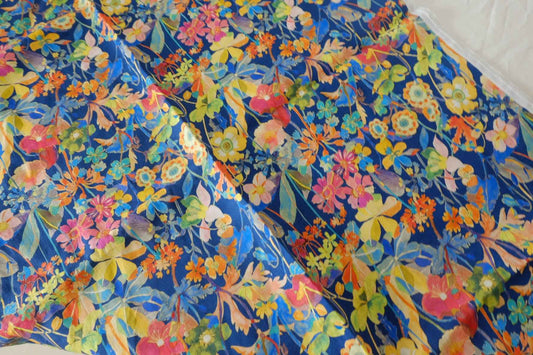Blue Painterly Floral Pure Linen — 2.19 yd