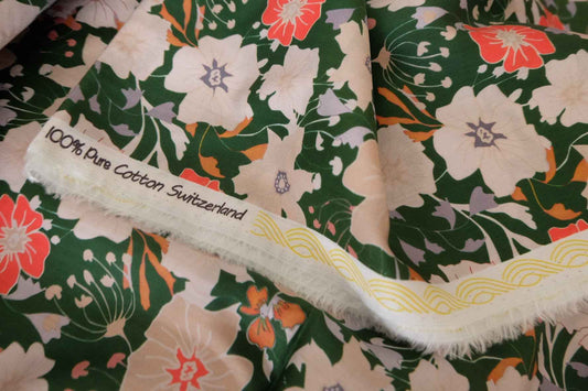 Dark Green Floral Cotton Lawn Fabric – 2.2 yd