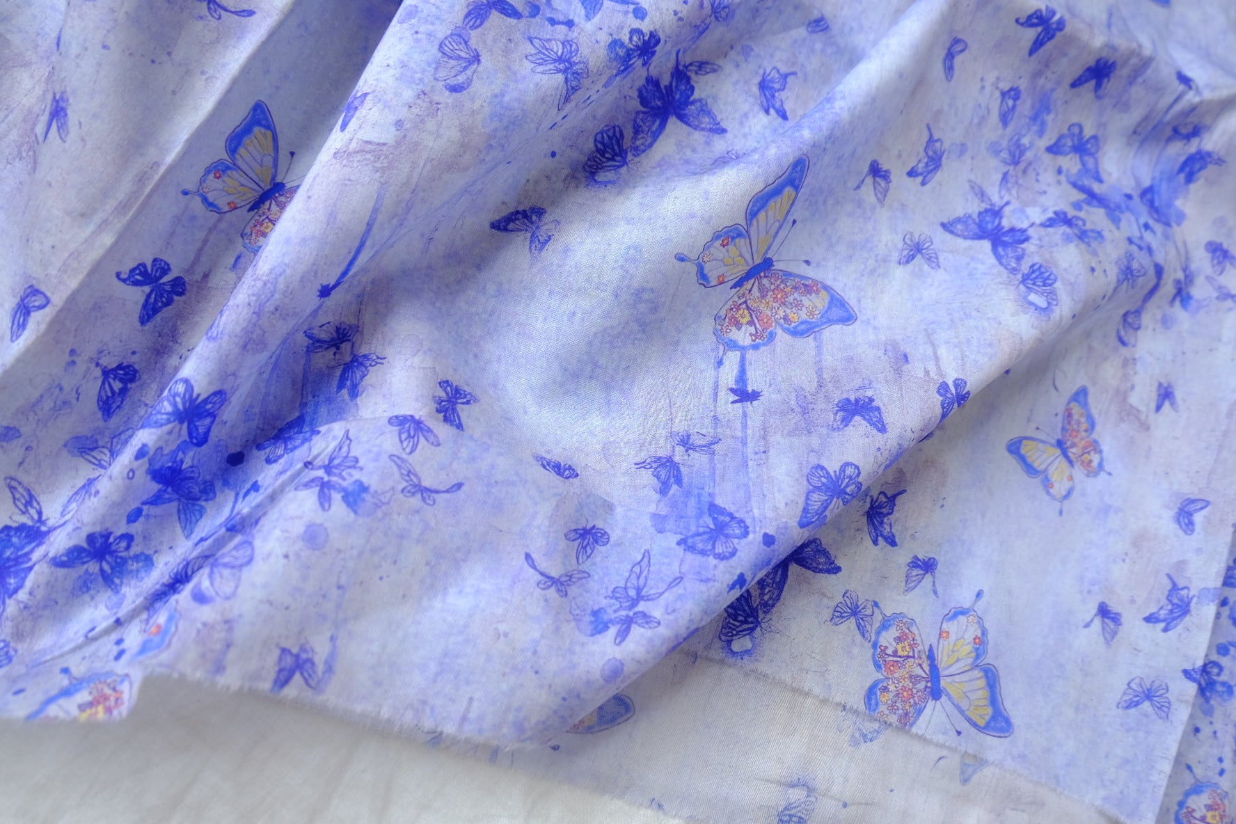 Blue Watercolor Butterfly Cotton Lawn — 2.19 yd