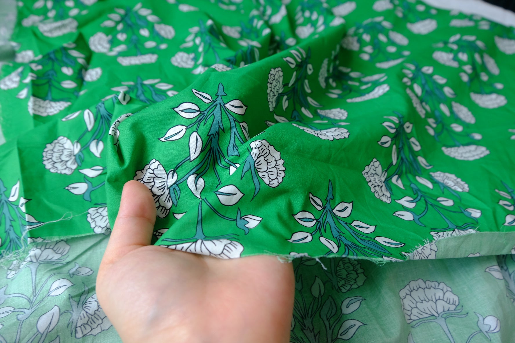 Green Floral 80s Cotton Poplin — 1.97 yd