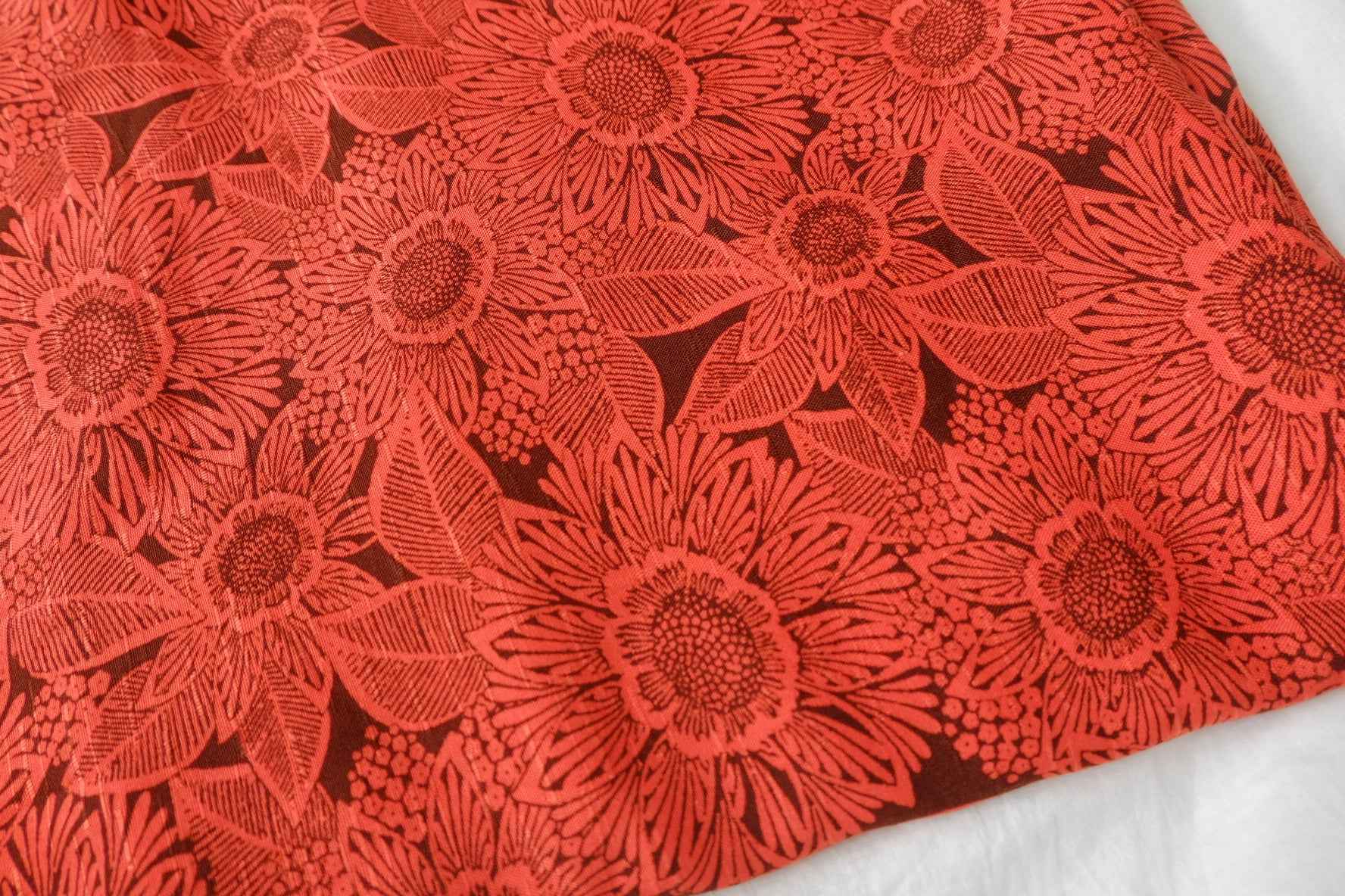 Red Tonal Floral Rayon Challis Fabric - 3.28 yd
