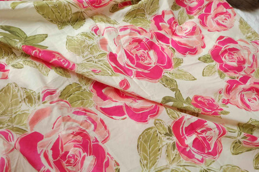 Bright Rose Print Lightweight Cotton Fabric — 3.50 yd