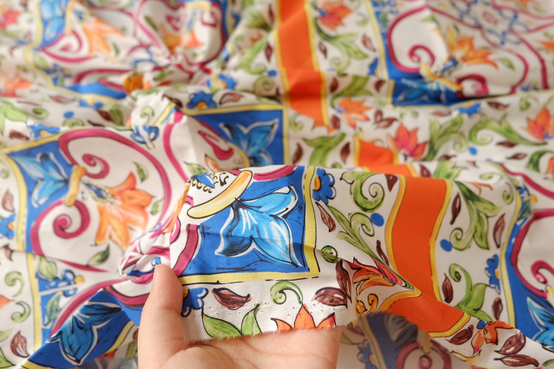 Italian Tile Print Cotton Poplin Fabric 2.2 Yards