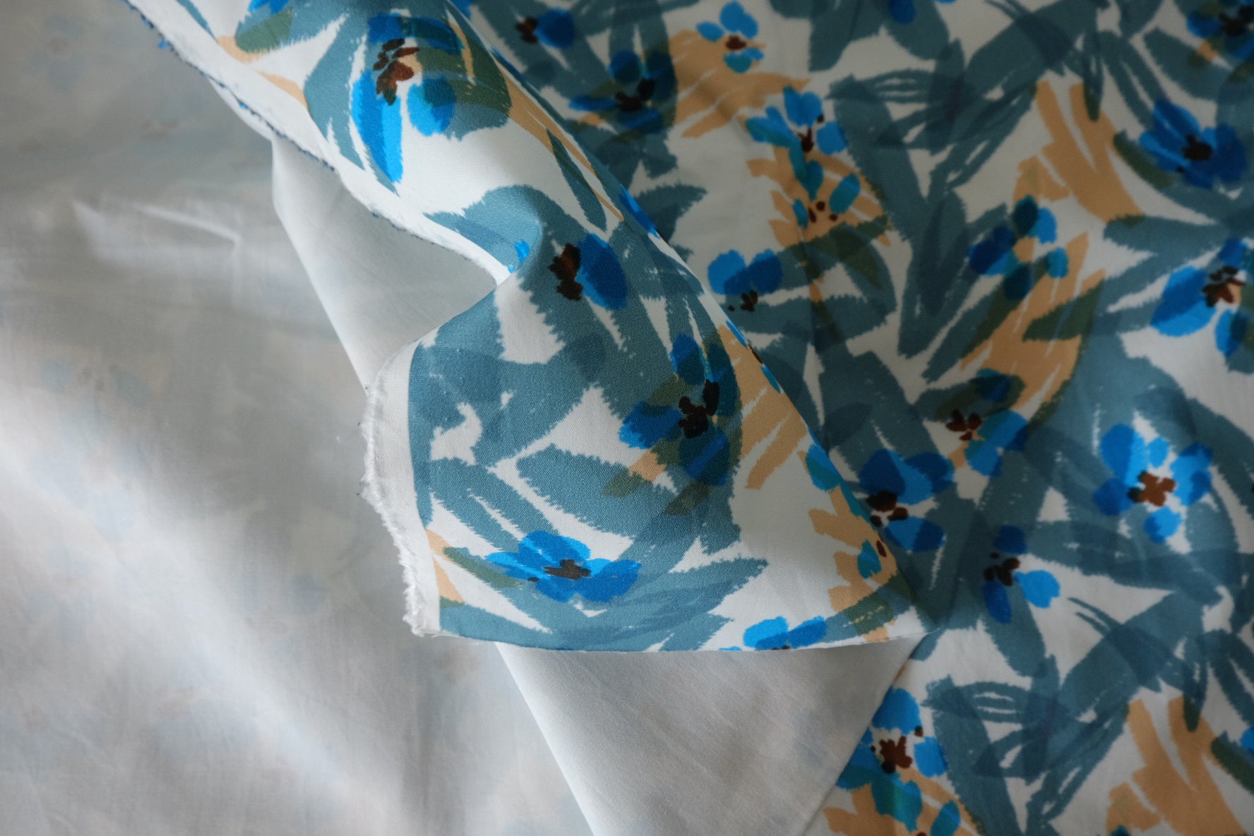Brushed Blue Floral Cotton Twill Fabric – 2.19 yd