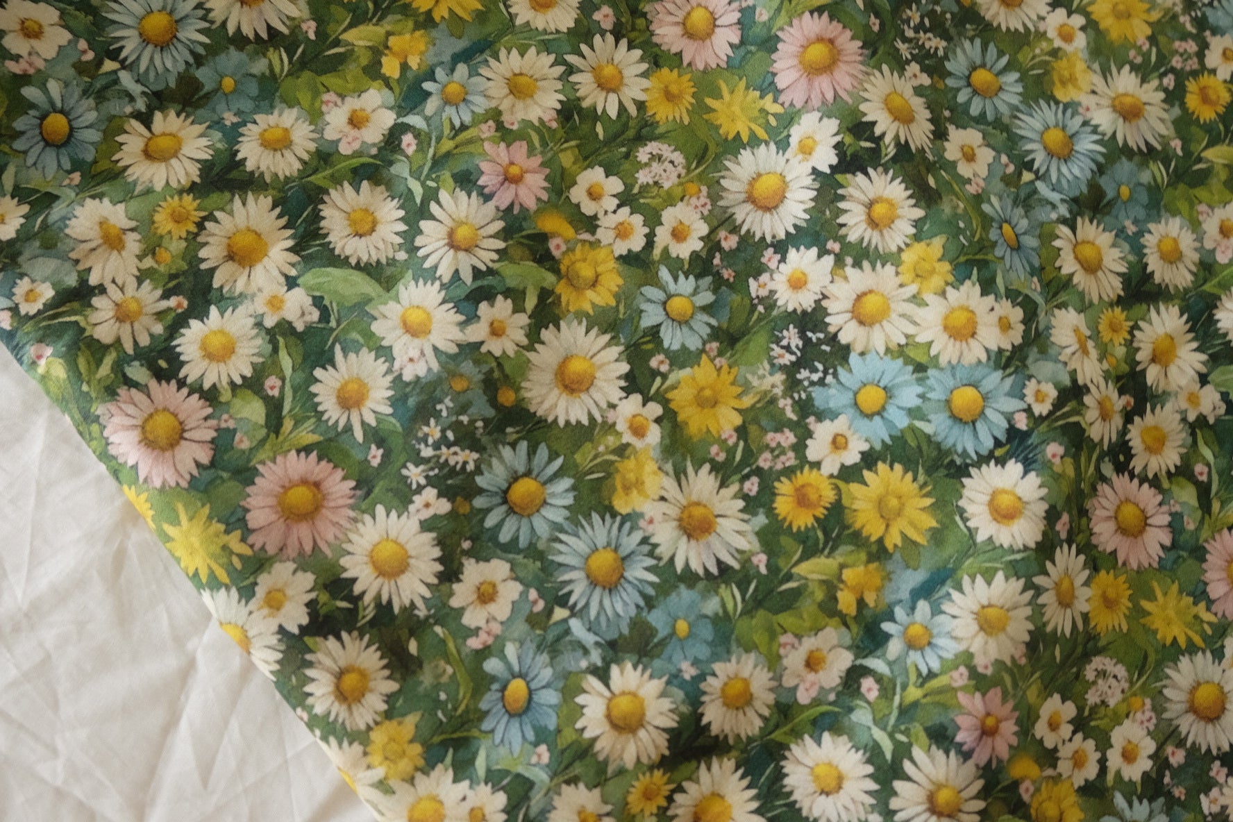 Daisy Meadow Cotton Fabric in Green - 2.2 yd