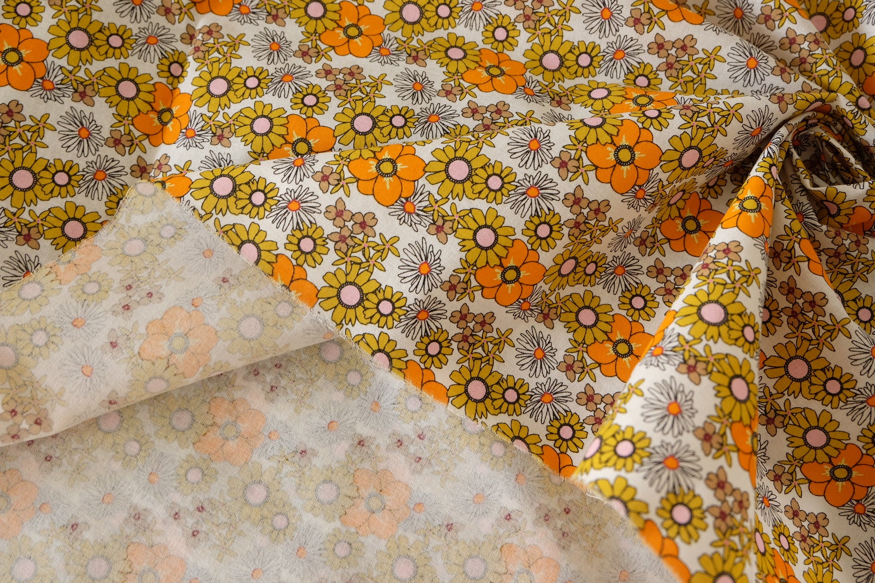 Retro Orange & Olive Floral Cotton – 2.2 yd