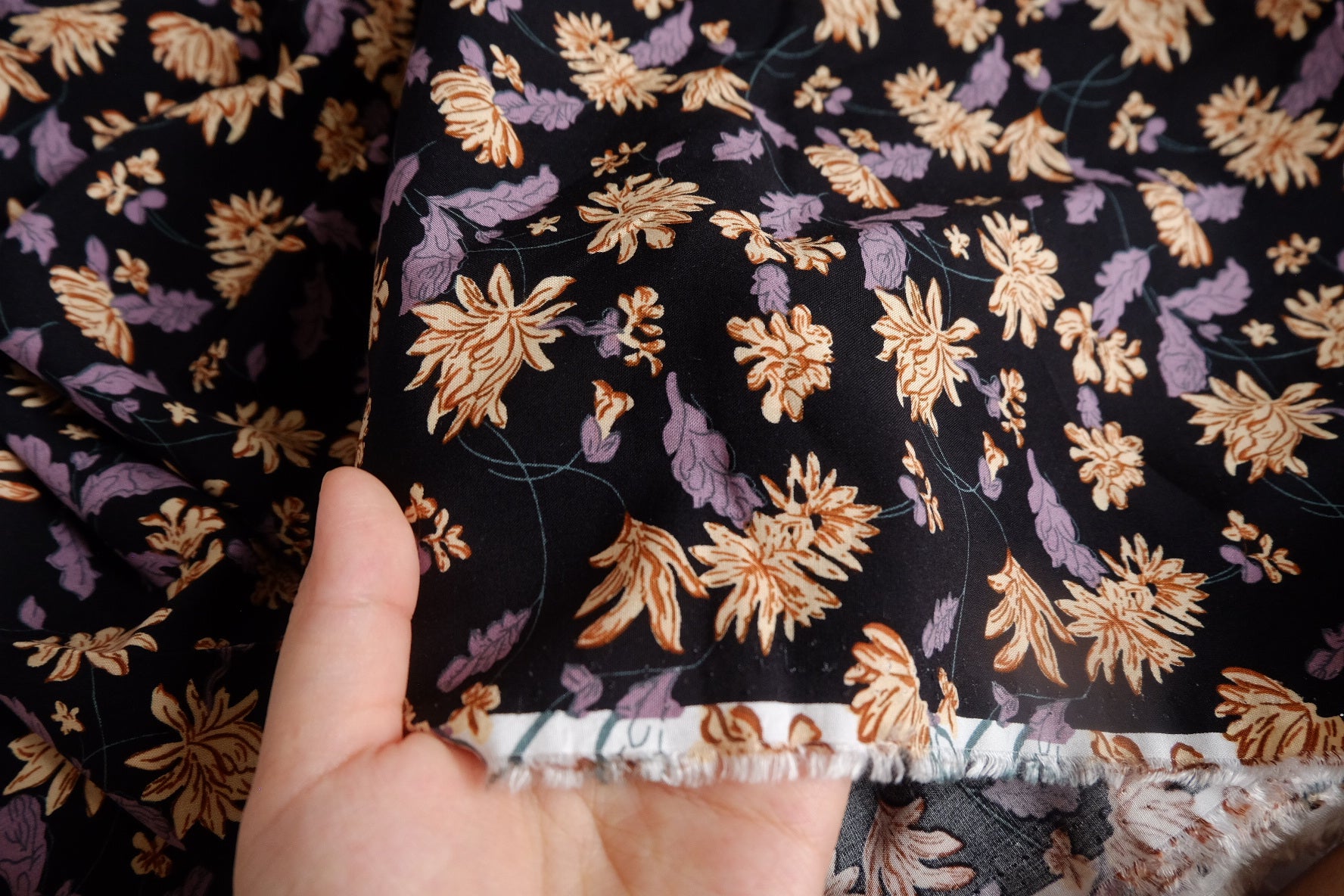 Dark Vintage Floral Rayon Challis Fabric - 3.28 yd