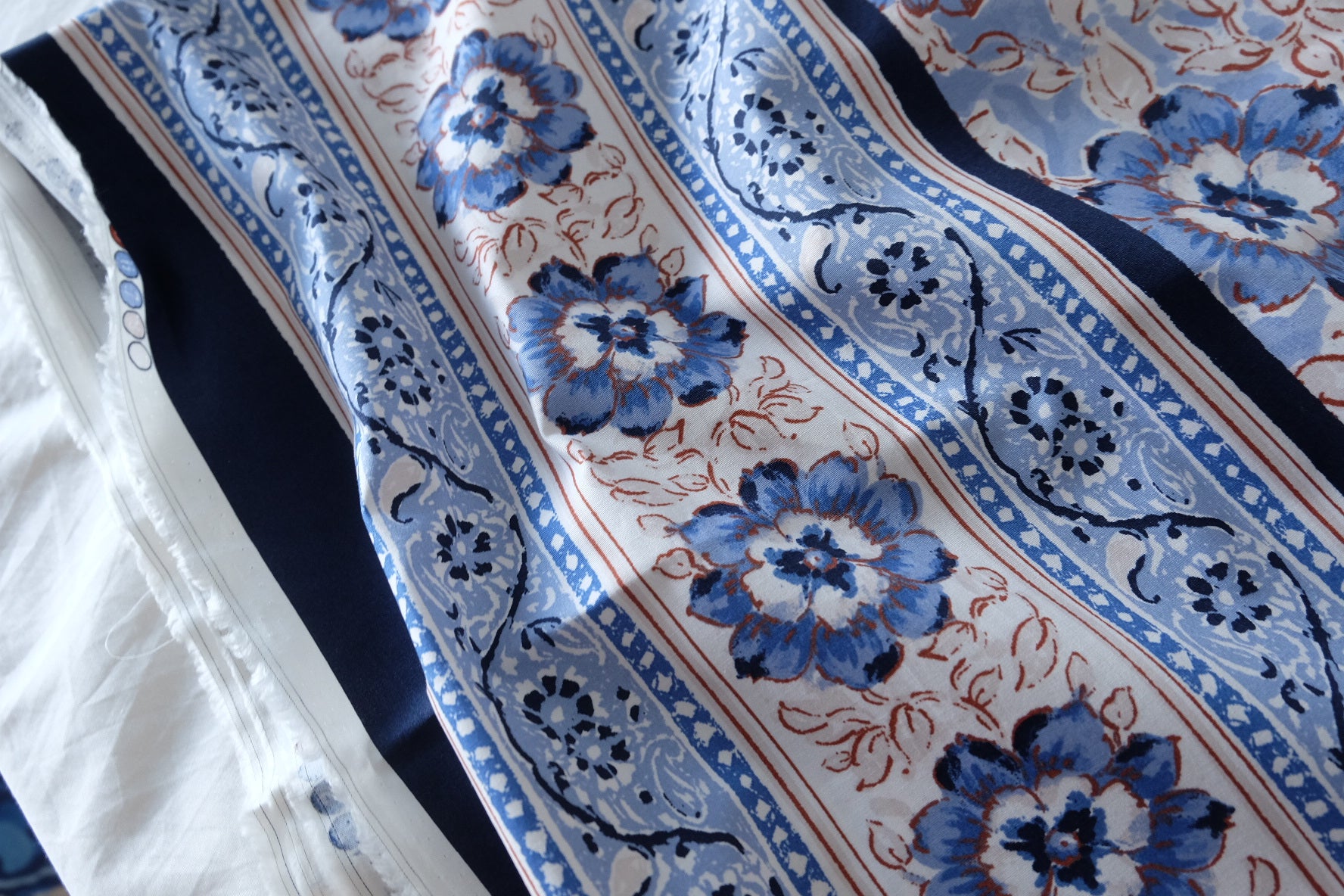 Blue Floral Border Print Cotton Poplin Fabric – 2.2 yd