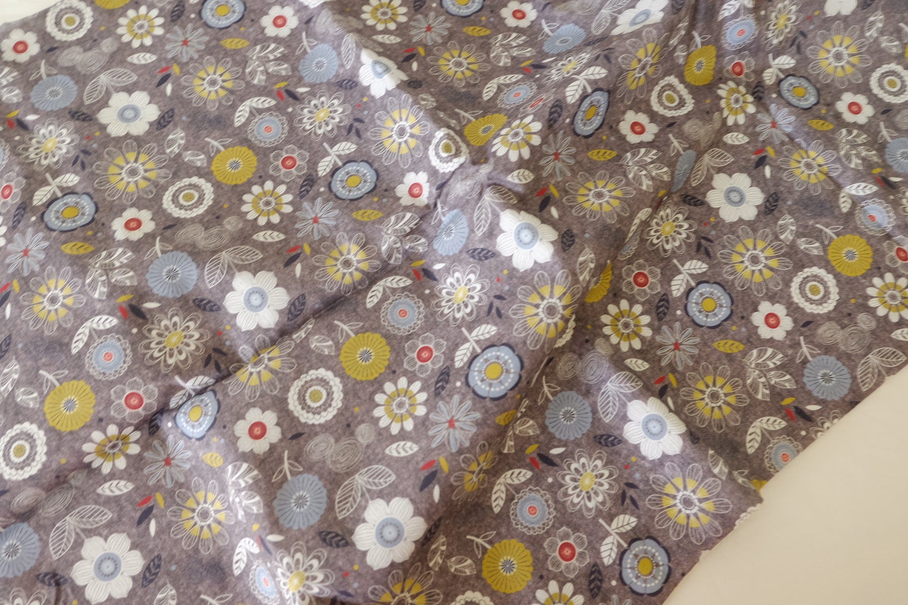 Grey Floral Cotton Fabric – 1.8 yd