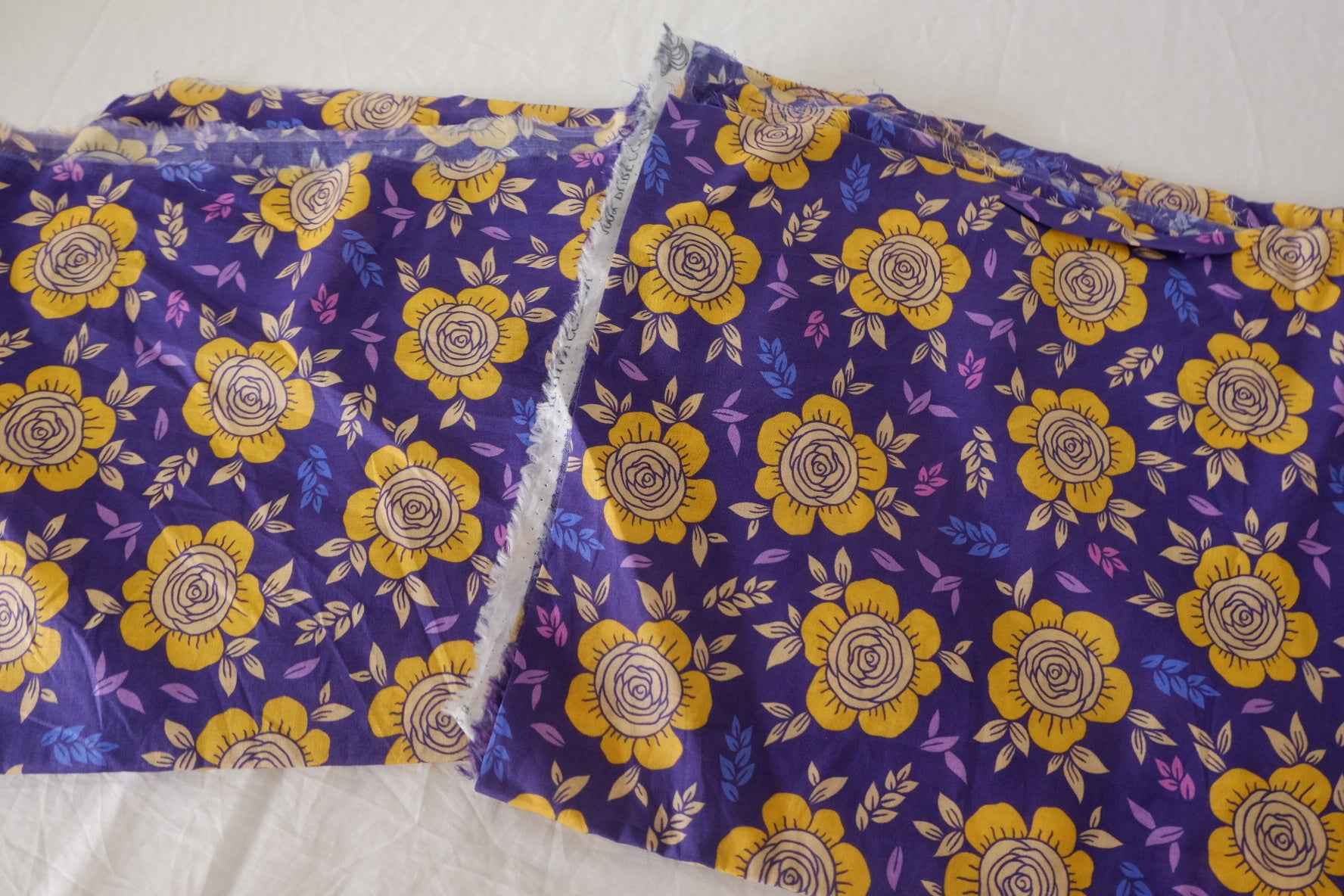 Purple & Mustard Rose Cotton Lawn Fabric – Two-Piece Bundle, 1.5 yd Total