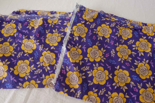 Purple & Mustard Rose Cotton Lawn Fabric – Two-Piece Bundle, 1.5 yd Total